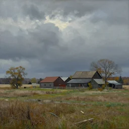 hyper realistic, high detail photo of wisconsin countryside ( painted in the style of picasso ), beautiful, dreary lighting
