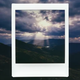 polaroid of a surreal art scene, double exposure