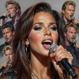 a mixed media portrait painting of young shirley bassey singing with great power, hyperrealistic, detailed face, by frank frazetta, greg rutkowski, christian macnevin, wlop, krenz cushart, epic fantasy character art, volumetric lighting, cgsociety, exquisite detail, masterpiece, cinematic