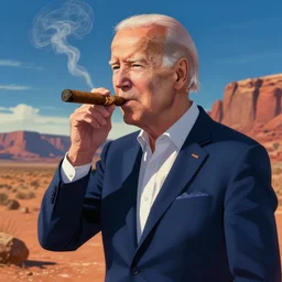 ⁠portrait of Joe Biden smoking a cigar, New Mexican desert background, rich vivid colors, ambient lighting, dynamic lighting, 4k, HQ, official media, anime key visual, makoto shinkai, ilya kuvshinov, lois van baarle, rossdraws, detailed, trending on artstation