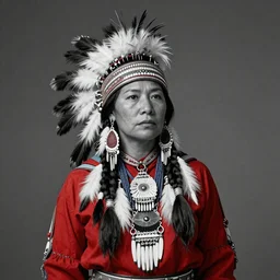 red and black portrait of a Native American warrior woman
