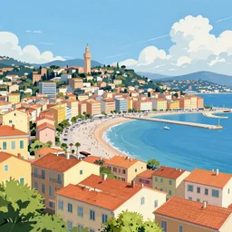 beautiful biarritz landscape, illustration, concept art, pixiv, art by wlop and greg rutkowski and makoto shinkai and studio ghibli and kyoto animation, vivid, colorful, cel - shaded, blackoutlines