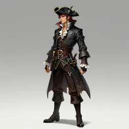 Full body profile of Male Victorian Gothic Pirate Genshin Impact character, hd, intricate, bloodborne, 8k, digital art