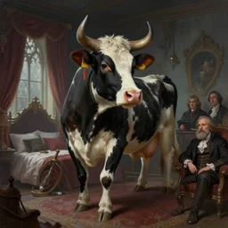 a beautiful digital illustration painting of a detailed gothic fantasy cow in a bedroom, by benoit b. mandelbrot, steven belledin, martin johnson heade, lee madgwick, caspar david friedrich, and david rios ferreira. 8 k resolution trending on artstation concept art digital illustration