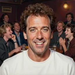 a mixed media portrait painting of nineteen eighties jerry seinfeld being laughed at by joyful patrons of a comedy club, hyperrealistic, detailed face, minimalist, by frank frazetta, greg rutkowski, christian macnevin, wlop, krenz cushart, epic fantasy character art, volumetric lighting, cgsociety, exquisite detail, masterpiece, cinematic