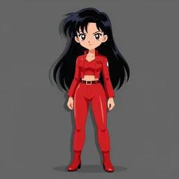 anime girl with a detailed face and black hair in a red outfit, full body, trending, vector art, illustration,