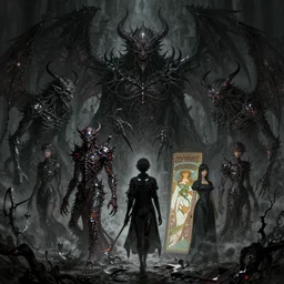 detailed illustrations of demonic creatures lurking in the darkness, refractive and reflective and iridescent, architecture of bloodborne, misty, by ruan jia, by conrad roset, by yoshitaka amano, by alphonse mucha, cgsociety, artstation, portfolio quality.