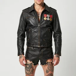 halston sage as a wanderer with tattooed arms and legs wearing an old scratched leather and partially ripped aviator outfit full of stitches, wearing a short black jacket with rusty medals on it, character sheet, head details, props, concept design, contrast, kim jung gi, greg rutkowski, zabrocki, karlkka, jayison devadas, trending on artstation, 8 k, full body, turnaround, ultra wide angle, pincushion lens effect