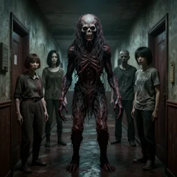 beautifully hyperrealistic cinestill octane render of creepy monster entity creature designs by david cronenberg, yasushi nirasawa, hiroya oku, junji ito, apartment hallway, deep aesthetics of silent hill