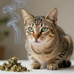 mau egyptian cat smoking weed