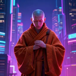 space monk neon cyber city, hd, 4k