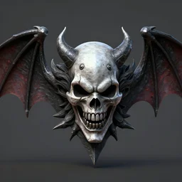 3d sculpt of an ironwork evil clown face with huge bat wings, skull, artstation, digital illustration, league of legends, dark souls