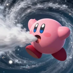 a giant kirby sucking in a hurricane, viewed from space, movie still, 8 k