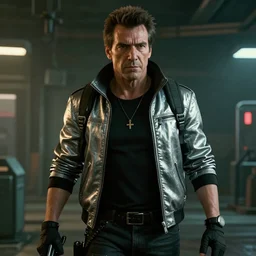 film still of tom selleck as johnny silverhand in cyberpunk 2 0 7 7, gameplay, 8 k, hd