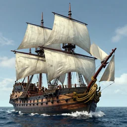 pirate ship battling against a royal navy warship, art, high detail, high definition,