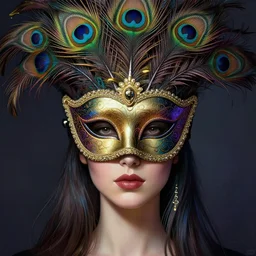 centered detailed portrait of a masked woman wearing a venetian mask, vibrant peacock feathers, intricate, elegant, highly detailed, digital painting, artstation, smooth, sharp focus, illustration, illuminated lines, outrun, vaporware, intricate venetian patterns, cyberpunk darksynth, by audrey kawasaki and ilya kuvshinov and alphonse mucha