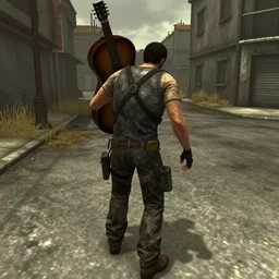steve albini npc carrying a guitar in left 4 dead 2, source engine, gameplay screenshot