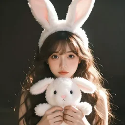 cute fumo plush of a bunny girl, anime girl