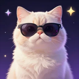 the fluffiest cat in the entire Universe, wearing sunglasses, synthwave style, illustration