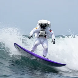 a award winning photograph of an astronaut surfing the great wave off kanagawa on a purple surboard