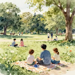 Busy day at the park, high quality watercolors, award winning, trending on ArtStation