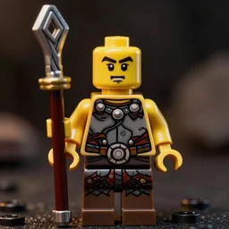 an orc warrior Lego minifig, macro photography.