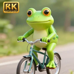 A playful frog riding a bike, photorealistic, 4k