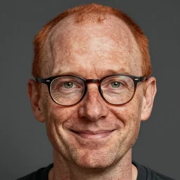 portrait of a middle age man balding red hair and freckles and wearing glasses with green eyes, friendly, 8 k, highly detailed, digital painting, artstation, sharp focus, illustration, by tom bagshaw, greg rutkowski, wlop