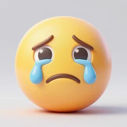 IOS sad emoji, crying, 3D render, specular smooth shading