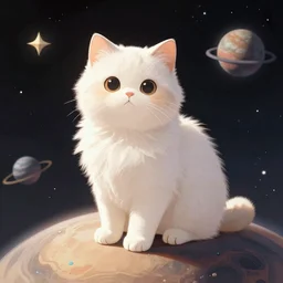 A fuzzy cat sitting on a planet in space, digital art, trending on artstation, trending on deviantart