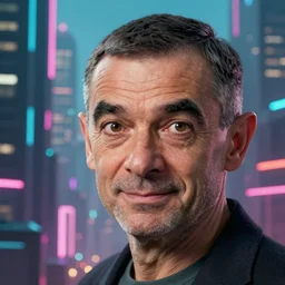 mr bean, head and shoulder shot, cyberpunk city, city background, 4k, beautiful face, hyperdetailed, trending on artstation, digital art