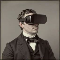 a 1840 Niepce photograph of a man wearing a home made Augmented Reality headsted