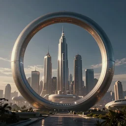 A futuristic city skyline on a Halo Ring, modernism, inspired by Douglas Trumbull, Blade Runner