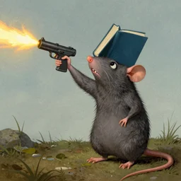 bryan cranston super sad as a little rat firing machine guns into the sky while growing a third arm holding a book out of his forehead by pennington sibylla merian james gurney artgerm