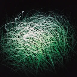 psychedelic kodachrome 35mm film. It is dark all around. The fields of grass waver as you shine the torch down and up; blinding silver, viridescent at shoulder height. Whorls of shadow and verdant blades as you weave among them, at play.