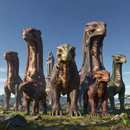 landscape image with various gigantic lumbering alien animals, extremely detailed digital matte painting, clear skies, night, vibrant, stunning lighting
