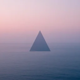 upside down triangle in the center out of a serene ocean, calm tones, muted tones, pink, blue, lilac, smooth gradient, album cover, minimal, expressionist