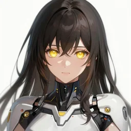A realistic anime painting of a beautiful android woman with glowing yellow gold eyes. digital painting by Sakimichan, Makoto Shinkai, Rossdraws, Pixivs and Junji Ito, digital painting. trending on Pixiv. SFW version —H 1024