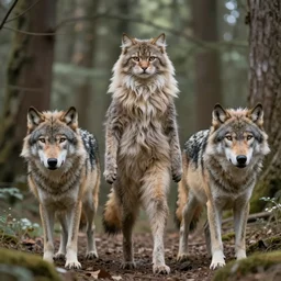 furry cat woman in a forest 8 b 4 with real wolves