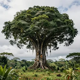 giant amazonian tree with strong winds in the canopee at the top, surrealist, dmt, dmt, 5 meodmt, blissful landscape, mother ayahuasca, sacred, by christophe vacher