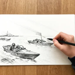 the d day landings, drawing by johnny age 5