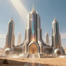 majestic cyberpunk structure, architecture of purification, virtual installation, ancient atmosphere, trending on artstation, behance, octane render, award winning, archviz, matte painting, sunrays, ethereal, desert, masterpiece, epic