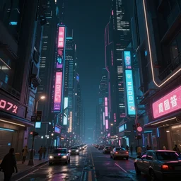 a magnificent dark neon futuristic cyberpunk city bustling street at night cyberart photography by liam wong rendered in octane, 3 d render, trending on cgsociety, blender 3 d