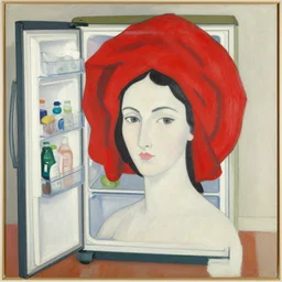 refrigerator, in the style of red madras headdress le madras rouge 1 9 0 7, by henri matisse.