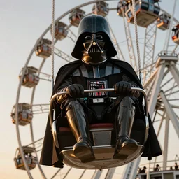 a close - up shot of darth vader in a ferris wheel at golden hour, trending on unreal engine