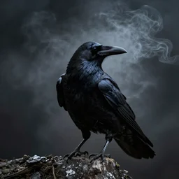 A crow made of dark smoke