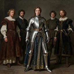 dynamic fullbody portrait of a beautiful!!! female knight donning her armor, renaissance dresses and mood, by greg rutkowski and gaston bussiere and craig mullins and j. c. leyendecker