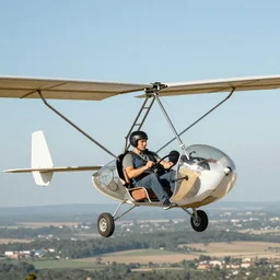 a man piloting a flying machine