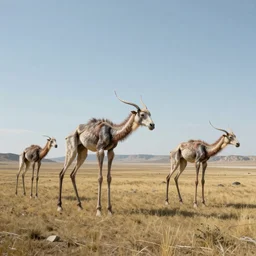 gigantic long - legged creatures of the great wild plains, hd photograph painting surreal trippy numerous beasts on an open plain, sharp focus, grainy 3 5 mm texture, golden hour lighting