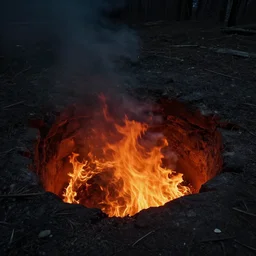 the pit to hell has opened, brimstone and fire, danger, dark and gloomy